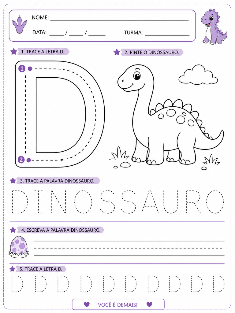 Exemplo ilustrativo de atividade: 🦕 D de Dinossauro